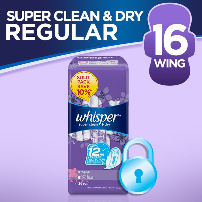 Whisper Super Clean and Dry w/ Wings 16as